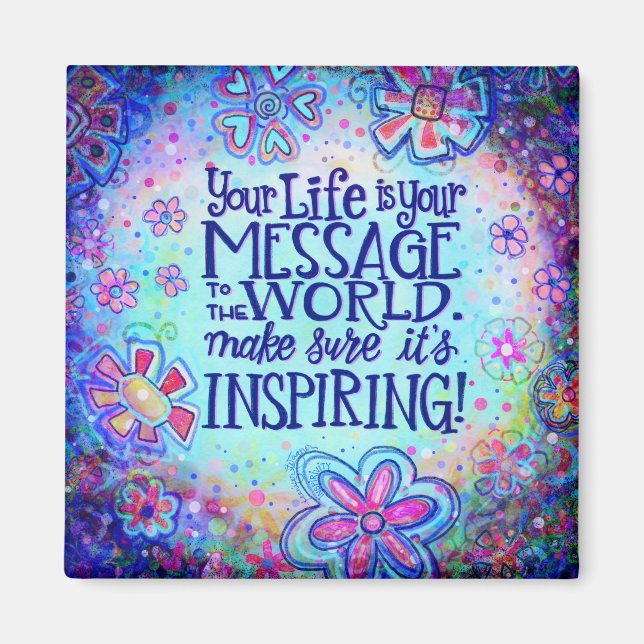 Message to the World Pretty Floral Blue Trendy Magnet (Front)