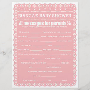 Messages for Parents Pink Papel Picado Baby Shower