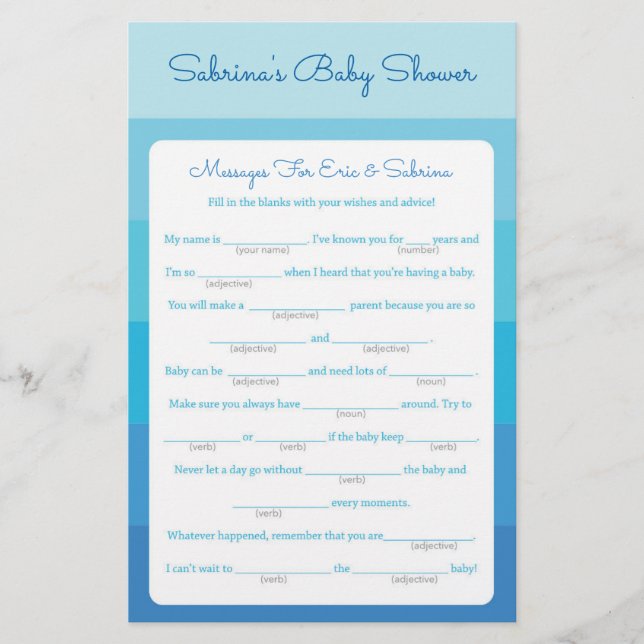 Messages for Parents To Be  Blue Ombre Baby Shower Flyer (Front)