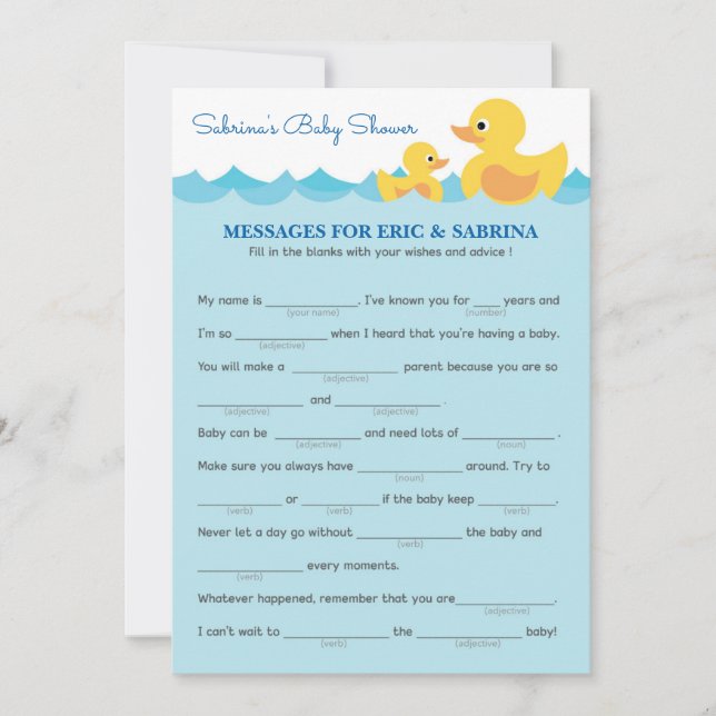 Messages for Parents To Be Rubber Duck Baby Shower Invitation (Front)
