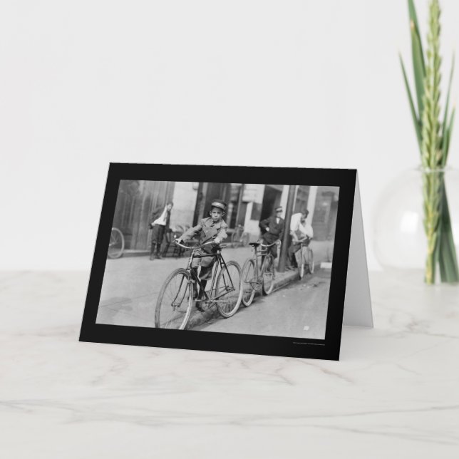 Messenger Boy and Bicycle 1911 Card (Front)