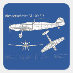 Messerschmitt Bf 109 - Aeroplane Blueprint ABD Square Sticker