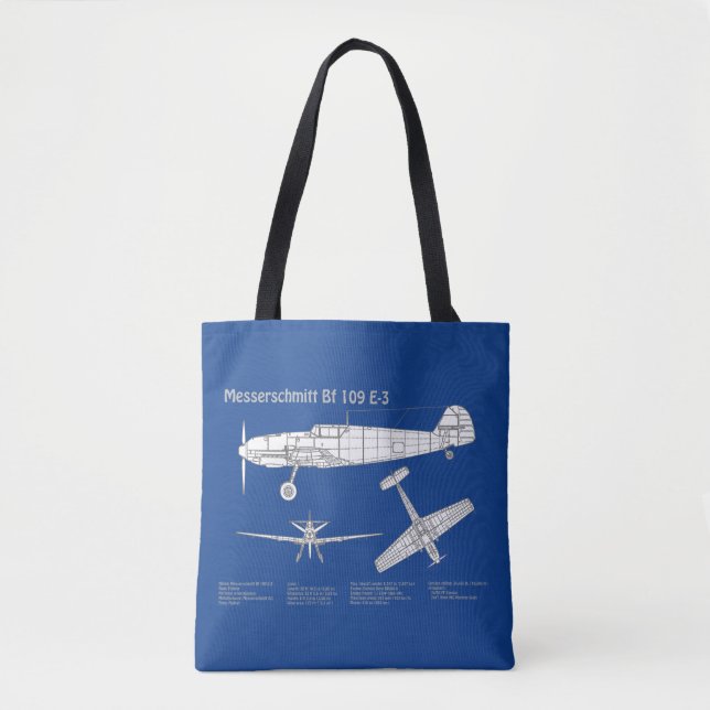 Messerschmitt Bf 109 - Aeroplane Blueprint ABD Tote Bag (Front)