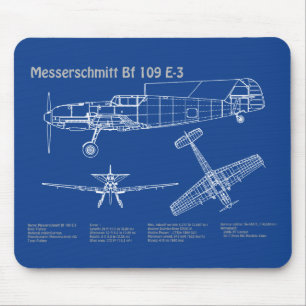 Messerschmitt Bf 109 - Aeroplane Blueprint AD Mouse Mat