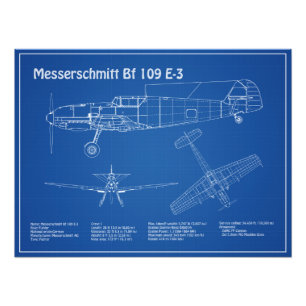 Messerschmitt Bf 109 - Aeroplane Blueprint AD Photo Print