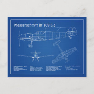 Messerschmitt Bf 109 - Aeroplane Blueprint AD Postcard