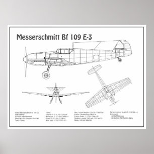 Messerschmitt Bf 109 - Aeroplane Blueprint BD Poster