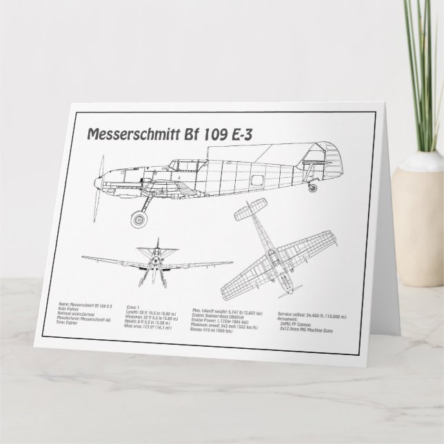 Messerschmitt Bf 109 - Aeroplane Blueprint BD Thank You Card (Front)