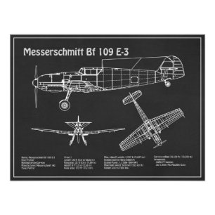 Messerschmitt Bf 109 - Aeroplane Blueprint PD Photo Print