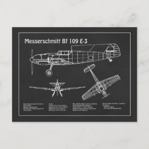 Messerschmitt Bf 109 - Aeroplane Blueprint PD Postcard