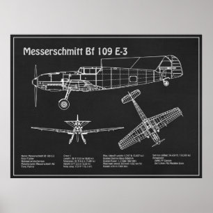 Messerschmitt Bf 109 - Aeroplane Blueprint PD Poster