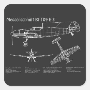 Messerschmitt Bf 109 - Aeroplane Blueprint PD Square Sticker