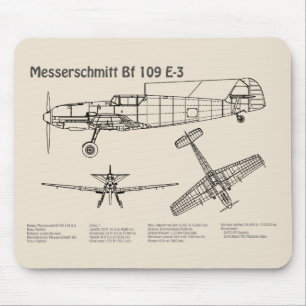 Messerschmitt Bf 109 - Airplane Blueprint SD Mouse Mat