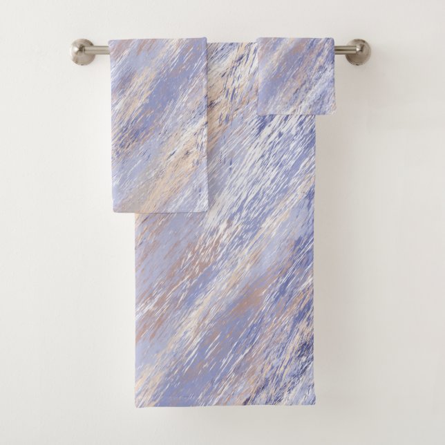 Messy Abstract Blue and Beige Paint Strokes Bath Towel Set (Insitu)