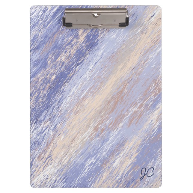 Messy Abstract Blue and Beige Paint Strokes Clipboard (Front)