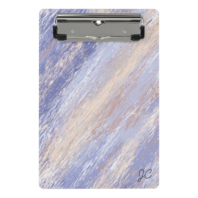 Messy Abstract Blue and Beige Paint Strokes Mini Clipboard (Front)