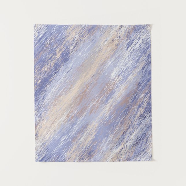 Messy Abstract Blue and Beige Paint Strokes Tapestry (Front)