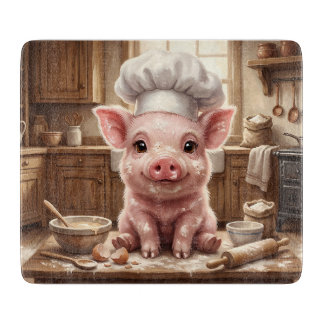Messy Baking Baby Pig Glass Cutting Board