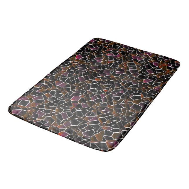 Messy brown to wine mosaic irregular over white bath mat (Angled)