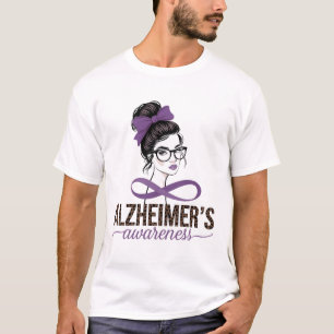 Messy Bun Alzheimer's Awareness Purple Leopard T-Shirt