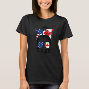 Messy Bun American Canadian Flag Sunglasses Us Eh T-Shirt