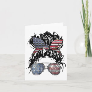 Messy Bun American Flag Gles 4th Of July Patriotic Card