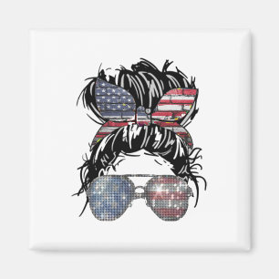 Messy Bun American Flag Gles 4th Of July Patriotic Magnet
