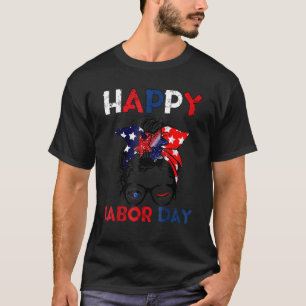 Messy Bun American Flag Labour Day Men Woman USA V T-Shirt