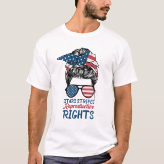 Messy Bun American Flag, Stars Stripes Reproductiv T-Shirt
