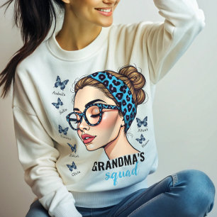Messy Bun and Butterflies Custom Names Family Sweatshirt