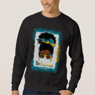 Messy Bun Bahamian Bahamas Flag Womens Woman Girl Sweatshirt