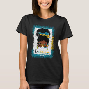 Messy Bun Bahamian Bahamas Flag Womens Woman Girl T-Shirt