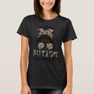 Messy Bun Bandanna Stepmom Support Women Autism Aw T-Shirt