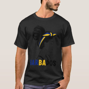 Messy Bun Barbados Flag Barbadian For Girls Womens T-Shirt