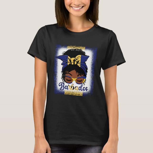 Messy Bun Barbados Flag Womens Woman Girl T-Shirt (Front)