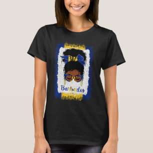 Messy Bun Barbados Flag Womens Woman Girl T-Shirt