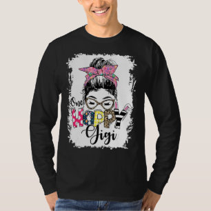 Messy Bun Bunny One Hoppy Gigi Leopard Happy Easte T-Shirt