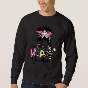 Messy Bun Bunny One Hoppy Grandma Leopard Happy Ea Sweatshirt