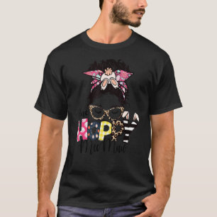 Messy Bun Bunny One Hoppy Meemaw Leopard Happy Eas T-Shirt