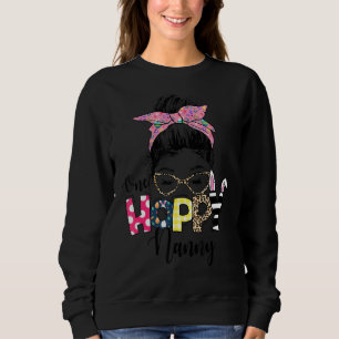 Messy Bun Bunny One Hoppy Nanny Leopard Happy East Sweatshirt