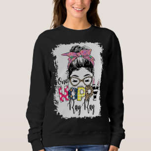 Messy Bun Bunny One Hoppy Ray Ray Leopard Happy Ea Sweatshirt