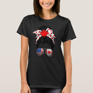 Messy Bun Canadian Mum Happy Canada Day Flag 1th O T-Shirt