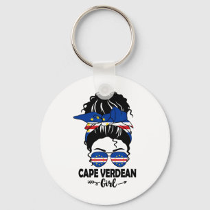 Messy Bun Cape Verdean Girl And Cape Verde Flag Gl Key Ring