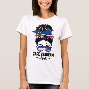 Messy Bun Cape Verdean Girl And Cape Verde Flag Gl T-Shirt