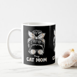Messy Bun & Cat Print Bandanna Cats Owners Cat Mom Coffee Mug