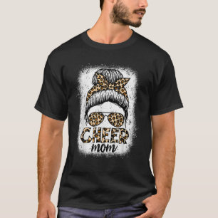 Messy Bun Cheer Mum Leopard Cheerleader Women Moth T-Shirt