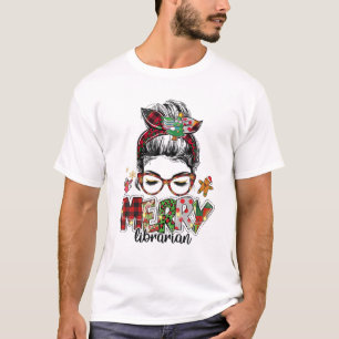 Messy Bun Christmas Tree Librarian Xmas Christmas T-Shirt
