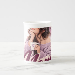 Messy Bun Coffee Mum — Cosy Mum Life Aesthetic Bone China Mug