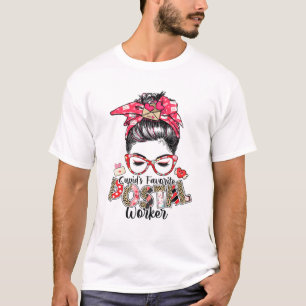 Messy Bun Cupid's Favourite Postal Worker Valentin T-Shirt
