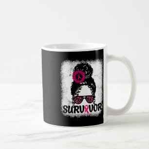 Messy Bun Distressed Pink Ribbon Breast Cancer Sur Coffee Mug